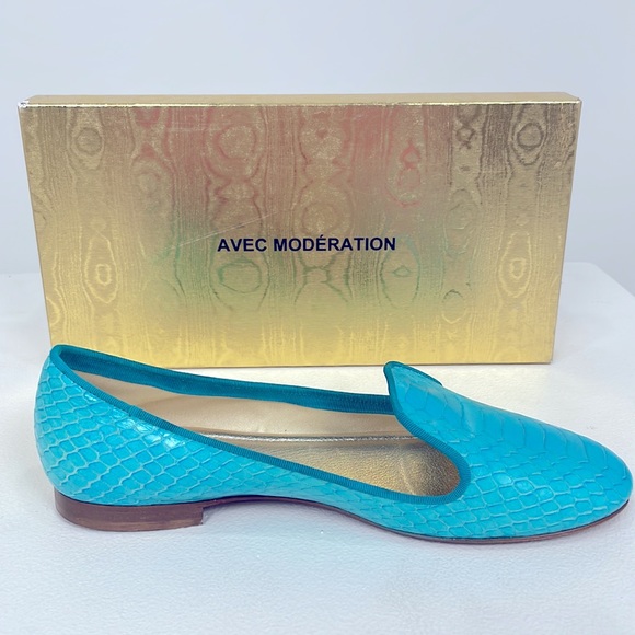 Avec Modération Mazzarina Turquoise Leather Slip on Loafers. - Picture 4 of 9